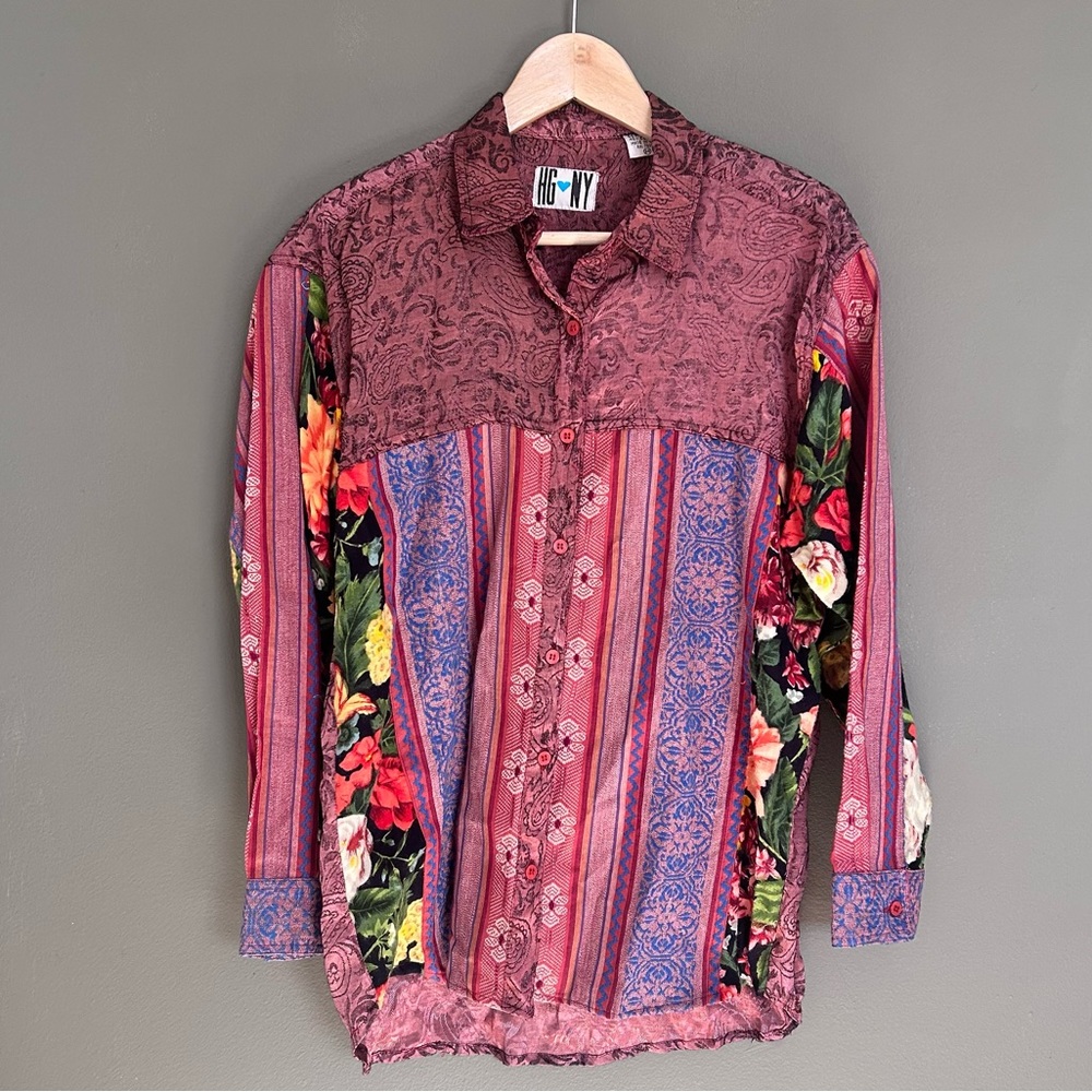 Vintage HG NY multi print blouse size medium